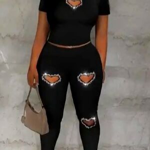 Size xl new crop top with cut out hearts with bling